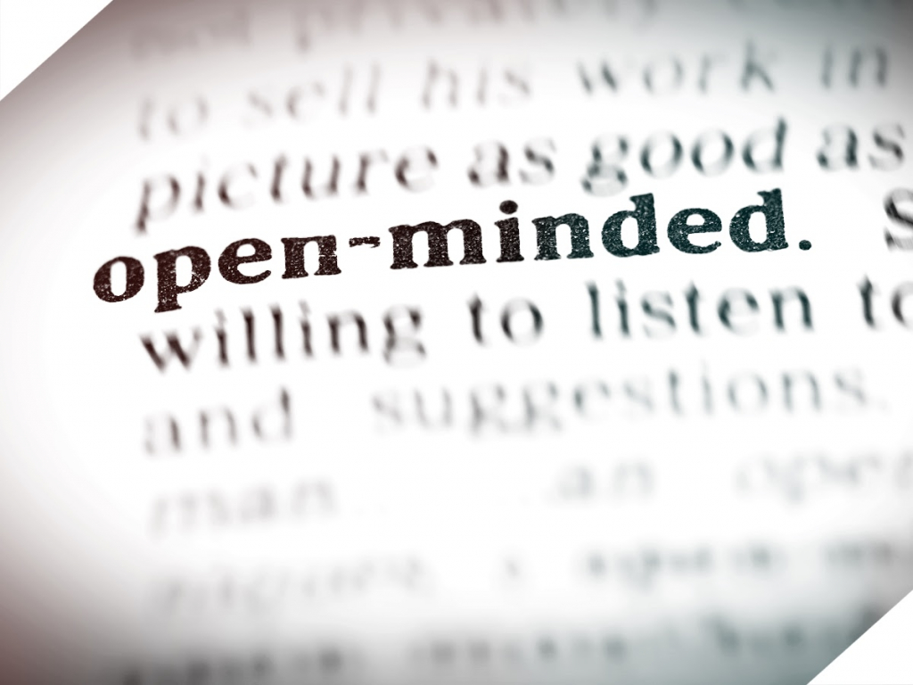 a page of text focused in on the words open-minded