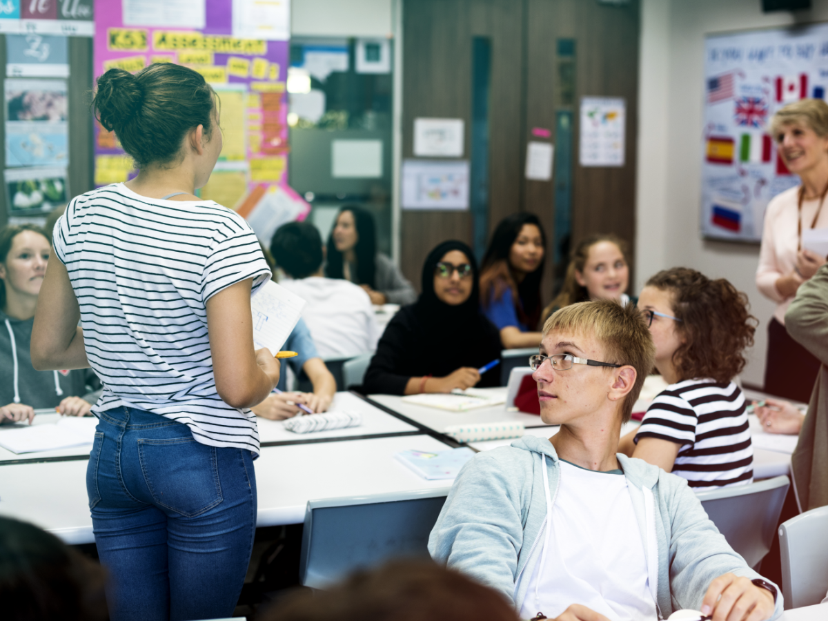Students in a classroom.