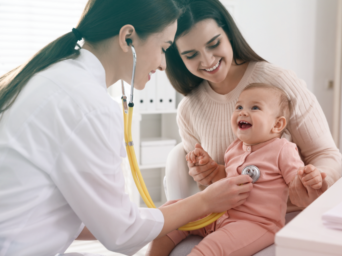 Mom and baby at a pediatrician's office.